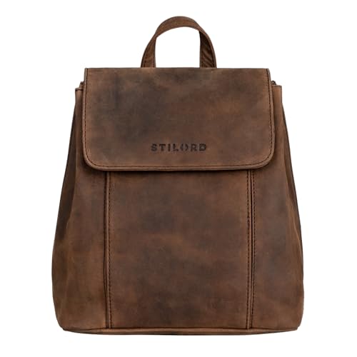 STILORD 'Fiona' Daypack Rucksack Damen Leder Klein für City Shopping Freizeit iPad 9.7 Zoll Vintage Rucksackhandtasche aus Echtem Leder, Farbe:sepia - braun von STILORD