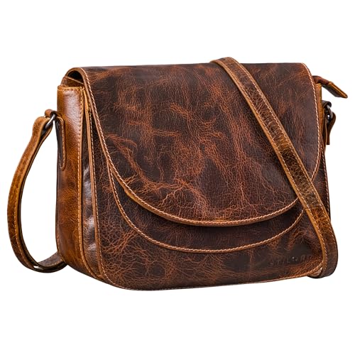 STILORD 'Fleur' Umhängetasche Damen Leder Mittel-Groß - Elegante Echtleder Handtasche zum Umhängen mit Magnetverschluss - Ideal als Freizeittasche mit Anti-Diebstahl Fach, Farbe:luino - braun von STILORD