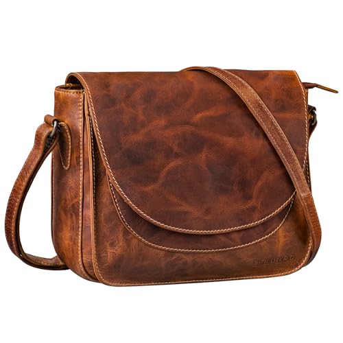 STILORD 'Fleur' Umhängetasche Damen Leder Mittel-Groß - Elegante Echtleder Handtasche zum Umhängen mit Magnetverschluss - Ideal als Freizeittasche mit Anti-Diebstahl Fach, Farbe:salerno - braun von STILORD