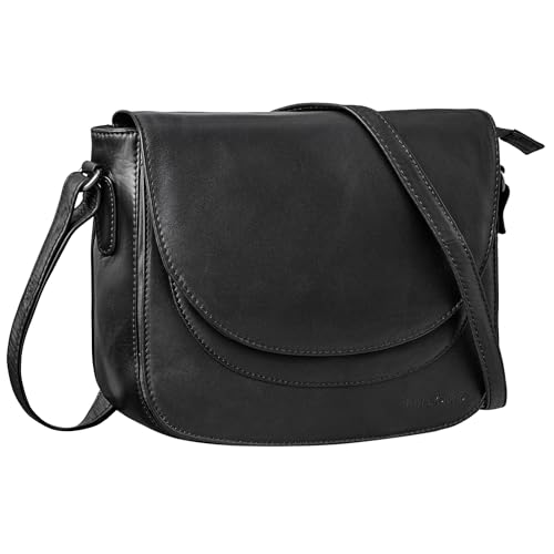 STILORD 'Fleur' Umhängetasche Damen Leder Mittel-Groß - Elegante Echtleder Handtasche zum Umhängen mit Magnetverschluss - Ideal als Freizeittasche mit Anti-Diebstahl Fach, Farbe:schwarz von STILORD