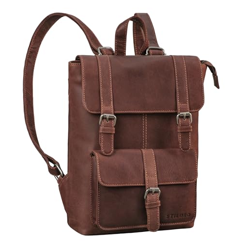 STILORD 'Franka' Kleiner Lederrucksack Vintage Daypack Echtleder Cityrucksack Damen Rucksack Wandern Herren Freizeitrucksack Leder, Farbe:torres - braun von STILORD