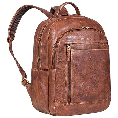 STILORD 'Fred' Stilsicherer Leder Business Rucksack Herren und Damen Arbeitsrucksack Vintage Studenten Rucksack Handgepäck Echtleder, Farbe:brandy - cognac von STILORD