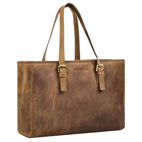 STILORD 'Gaby' Echt-Leder Shopper Tasche Damen Groß Schultertasche für Laptop 13,3 Zoll Große Handtasche mit vielen Fächern Frauen Bürotasche Arbeitstasche oder Ledershopper, Farbe:mittel - braun von STILORD