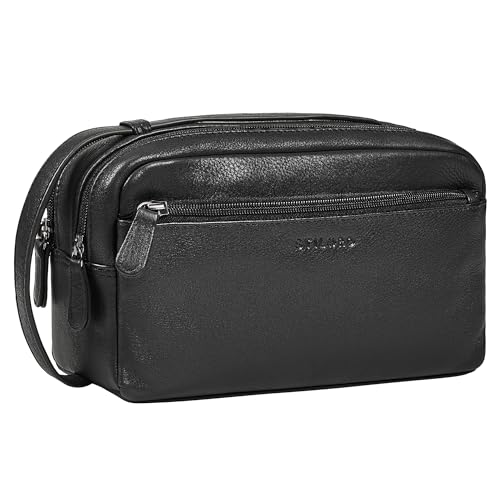 STILORD 'Gaius' Reise Kulturbeutel Herren Leder Kulturtasche Echtleder Männer Waschtasche mit 2 Hauptfächern & Tragegriff Kompakt Toilettasche Vintage für Urlaub & Alltag, Farbe:schwarz von STILORD