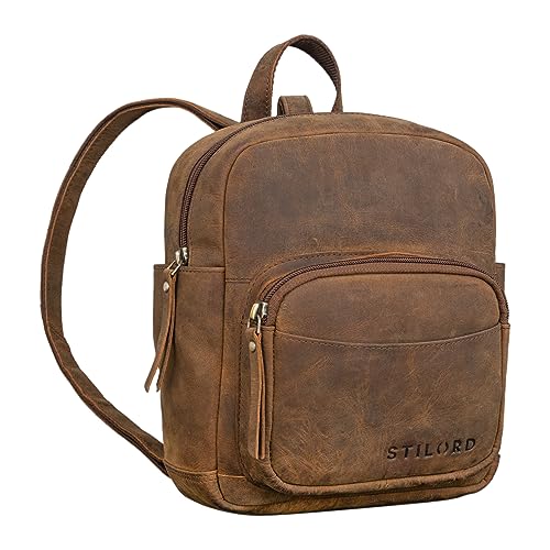 STILORD 'Gerda' Mini Rucksack Damen Leder Vintage Daypack Kleiner Tagesrucksack Moderner City Backpack aus Hochwertigem Echtleder, Farbe:vinto - braun von STILORD