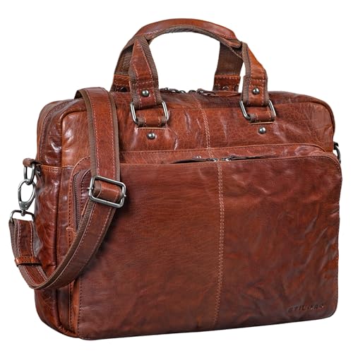 STILORD 'Gero' Vintage Ledertasche Herren groß 14 Zoll Laptoptasche Umhängetasche Lehrertasche Aktentasche Arbeitstasche XL Uni Rindsleder, Farbe:Brandy - braun von STILORD