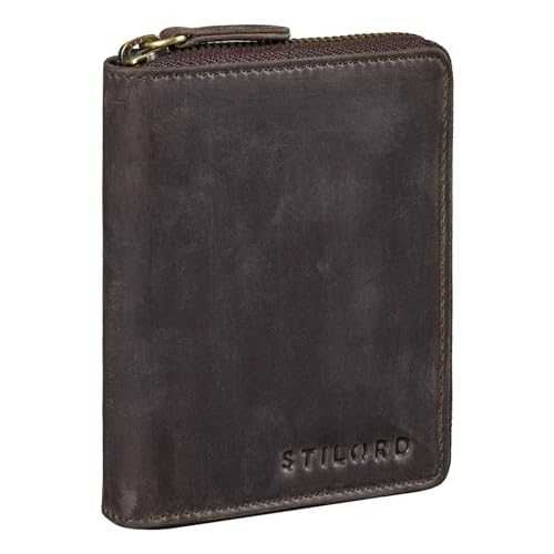 STILORD 'Giannis' Mini Leder Portemonnaie Herren RFID Brieftasche Hochformat Geldbörse Klein mit Reißverschluss Vintage Wallet aus echtem Leder, Farbe:dunkel - braun von STILORD