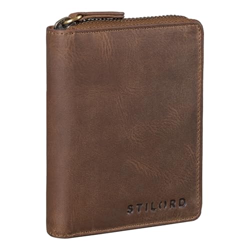 STILORD 'Giannis' Mini Leder Portemonnaie Herren RFID Brieftasche Hochformat Geldbörse Klein mit Reißverschluss Vintage Wallet aus echtem Leder, Farbe:mittel - braun von STILORD