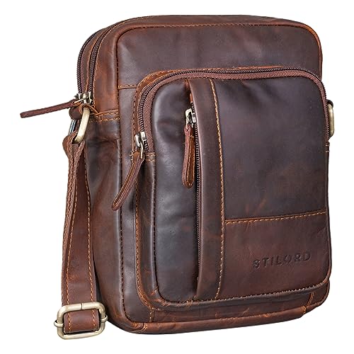 STILORD 'Godric' Vintage Herrentasche zum Umhängen aus echtem Leder Klein Messenger Bag Echtleder Schultertasche Herren Handtasche mit vielen Fächern, Farbe:cognac - dunkelbraun von STILORD