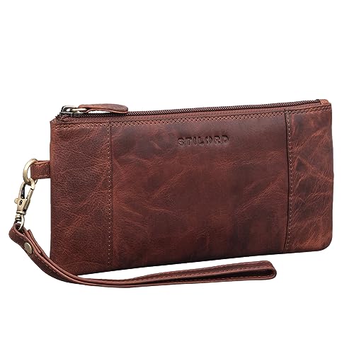 STILORD 'Grecia' Clutch Leder Vintage Damen Klein Abnehmbare Handschlaufe und RFID Schutz Echtleder Partytasche Geldbeutel Damen Groß, Farbe:Kara - Cognac von STILORD