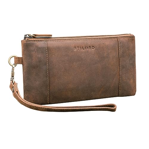 STILORD 'Grecia' Clutch Leder Vintage Damen Klein Abnehmbare Handschlaufe und RFID Schutz Echtleder Partytasche Geldbeutel Damen Groß, Farbe:mittel - braun von STILORD