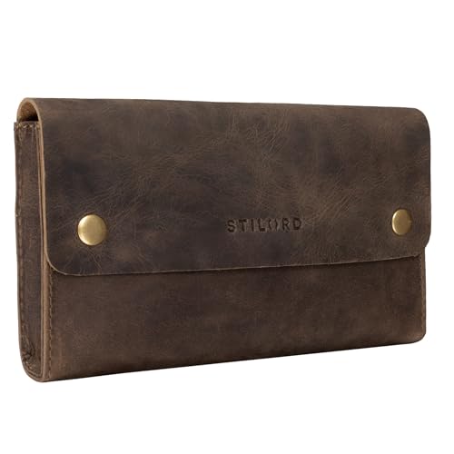 STILORD 'Griffin' Vintage Lederetui Stifte Schlüssel Füller Kugelschreiber Brille Schere ideal als Stifteetui Federmappe Tabaktasche Mäppchen aus Leder, Farbe:mittel - braun von STILORD