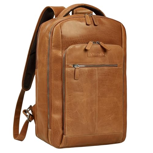 STILORD 'Gustav' Leder-Rucksack mit Laptop-Fach 15-16 Zoll für Damen u. Herren mit vielen Fächern ideal für Büro Uni Arbeit oder Freizeit Reise Rucksack groß Echtleder, Farbe:tropica - braun von STILORD