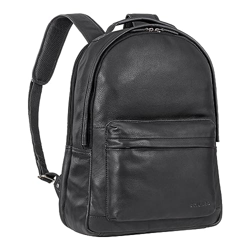 STILORD 'Hagen' Lederrucksack Damen und Herren Studenten Rucksack Laptop Rucksack 17 Zoll Leder Schulrucksack Tagesrucksack Herren, Farbe:schwarz von STILORD