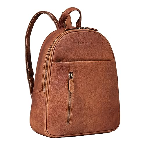 STILORD 'Hailey' Tagesrucksack Damen Leder Rucksack Klein Vintage Daypack Frauen Rucksackhandytasche Cityrucksack für Ausgehen Shopping S Echtleder, Farbe:arona - braun von STILORD