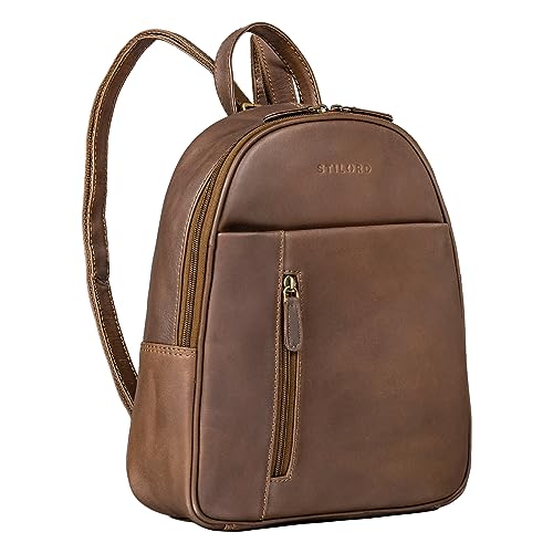 STILORD 'Hailey' Tagesrucksack Damen Leder Rucksack Klein Vintage Daypack Frauen Rucksackhandytasche Cityrucksack für Ausgehen Shopping S Echtleder, Farbe:Havanna - braun von STILORD