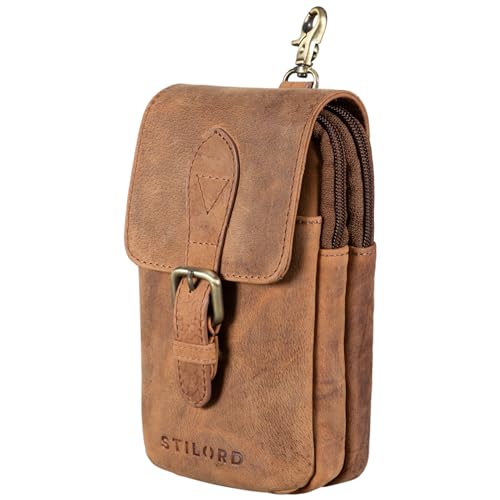 STILORD 'Harper' Handy Gürteltasche Leder Vintage Kleine Handytasche Hüfttasche mit Karabinerhaken und Gürtelschlaufe Tasche für Herren Damen Echtleder, Farbe:Torino - braun von STILORD