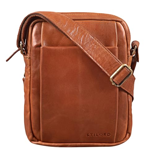 STILORD 'Harry' Vintage Schultertasche Männer Leder für 10,1 Zoll Tablet Umhängetasche DIN A5 Herren-Handtasche Messenger Bag mit 2 Hauptfächern, Farbe:cognac - glänzend von STILORD