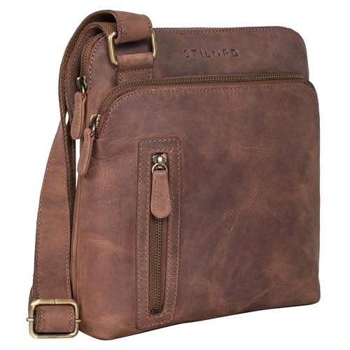 STILORD 'Heike' Leder Umhängetasche Vintage Schultertasche 7 Zoll Tabletfach Kleine Tasche Crossbody Bag Modern 100% Echtleder, Farbe:mittel - braun von STILORD