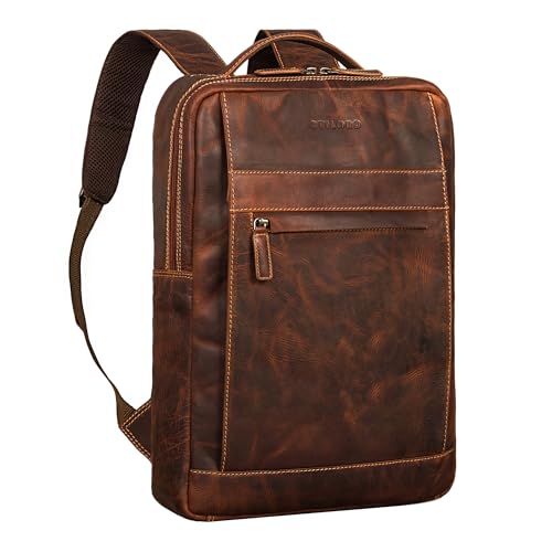 STILORD 'Heiko' Leder Laptop Rucksack 15.6 Zoll Vintage Echtleder Rucksack Damen und Herren Arbeitsrucksack mit Anti Diebstahlfächern für Büro, Lehrer und Studenten, Farbe:salerno - braun von STILORD