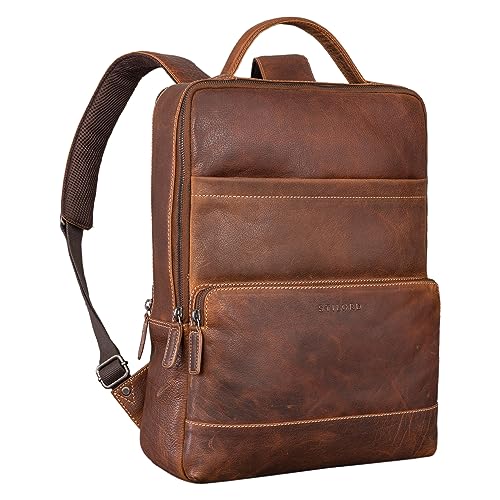 STILORD 'Henning' Lederrucksack Herren und Damen Rucksack mit Laptopfach 16 Zoll Rucksack mit vielen Fächern Herren Business Rucksack Damen, Farbe:luino - braun von STILORD