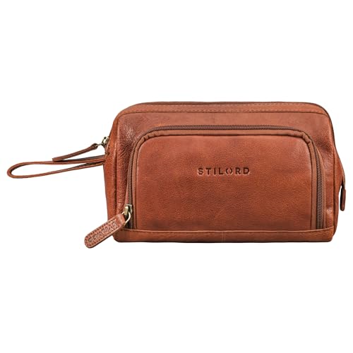 STILORD 'Henry' Handgelenktasche Herren Leder groß Kulturbeutel XXL Federmäppchen Reisen Organizer Mäppchen Kosmetiktasche Männerhandtasche, Farbe:maraska - braun von STILORD