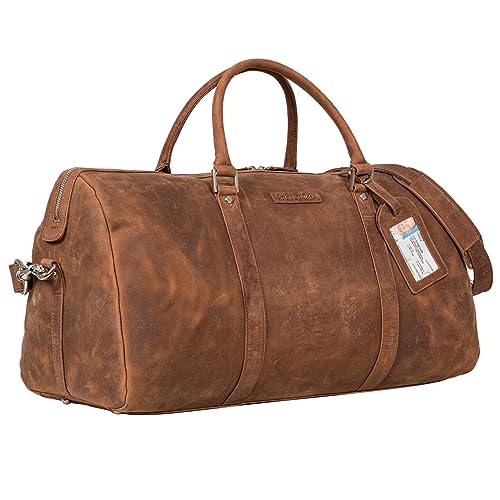 STILORD 'Herkules' Premium Leder-Reisetasche für Herren & Damen Weekender Echtleder - Wochenendtasche zum Umhängen Reise Duffel Bag Handgepäck Flugzeug wasserdicht groß, Farbe:Samari - braun von STILORD