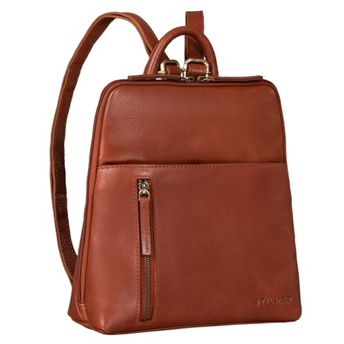 STILORD 'Holly' Rucksack Frauen Klein Leder Rucksackhandtasche Damen Lederrucksack für iPad und DIN A5 Vintage Handtasche City Ausgehen Shopping Daypack Echtleder, Farbe:vegetabil - Brandy von STILORD