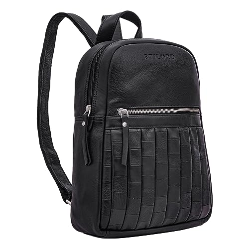 STILORD 'Ilda' Lederrucksack Damen klein Leder Cityrucksack für Frauen Daypack kleine Rucksackhandtasche für 12,9 Zoll iPads Vintage Echtleder, Farbe:schwarz von STILORD