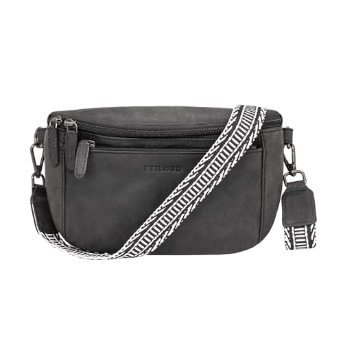 STILORD 'Iowa' Crossbody Bag Damen Leder 2 in 1 Leder Bauchtasche Damen Freizeit Festival Vintage Boho Look, Farbe:anthrazit von STILORD
