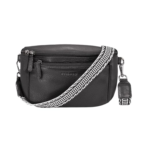 STILORD 'Iowa' Crossbody Bag Damen Leder 2 in 1 Leder Bauchtasche Damen Freizeit Festival Vintage Boho Look, Farbe:schwarz von STILORD