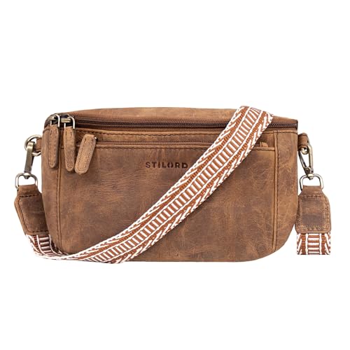 STILORD 'Iowa' Crossbody Bag Damen Leder 2 in 1 Leder Bauchtasche Damen Freizeit Festival Vintage Boho Look, Farbe:sepia - braun plain von STILORD