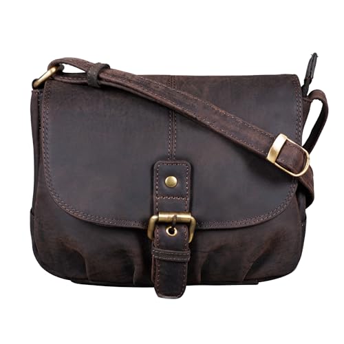 STILORD 'Iris' Leder Handtasche Damen klein Vintage Umhängetasche zum Ausgehen klassische Abendtasche Partytasche Freizeittasche Echtleder, Farbe:dunkel - braun von STILORD