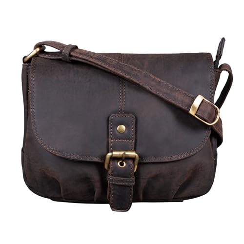 STILORD 'Iris' Leder Handtasche Damen klein Vintage - Umhängetasche für Freizeit, Ausgehen & Party - Echtleder Abendtasche mit Fächern, Farbe:dunkel - braun von STILORD