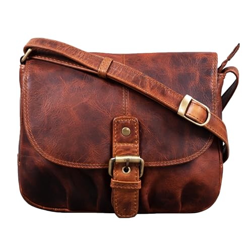 STILORD 'Iris' Leder Handtasche Damen klein Vintage Umhängetasche zum Ausgehen Klassische Abendtasche Partytasche Freizeittasche Echtleder, Farbe:Kara - Cognac von STILORD