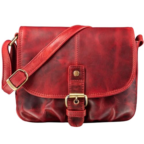 STILORD 'Iris' Leder Handtasche Damen klein Vintage Umhängetasche zum Ausgehen klassische Abendtasche Partytasche Freizeittasche Echtleder, Farbe:kara - rot von STILORD