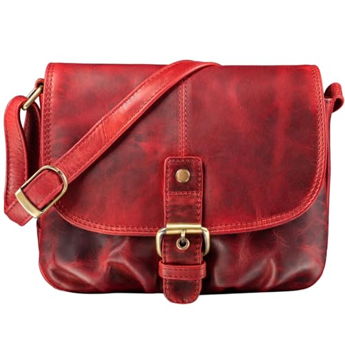 STILORD 'Iris' Leder Handtasche Damen klein Vintage - Umhängetasche für Freizeit, Ausgehen & Party - Echtleder Abendtasche mit Fächern, Farbe:kara - rot von STILORD