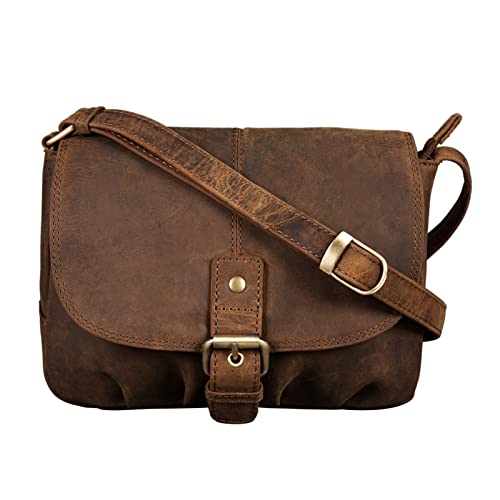 STILORD 'Iris' Leder Handtasche Damen klein Vintage Umhängetasche zum Ausgehen klassische Abendtasche Partytasche Freizeittasche Echtleder, Farbe:mittel - braun von STILORD