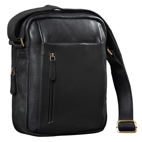 STILORD 'Irving' Vintage Leder Tasche Schwarz Umhängetasche für 10,1 Zoll und iPad Tablettasche DIN A5 Handtasche Messenger Bag Echtleder von STILORD