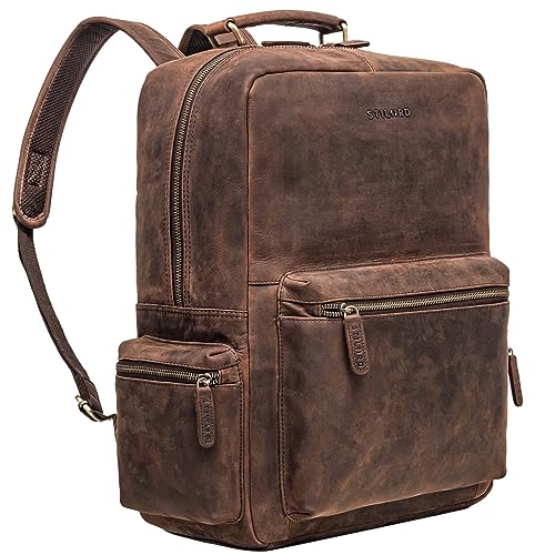 STILORD 'Isa' Büro-Rucksack Leder Groß Vintage Ledertasche Herren Damen Businessrucksack 17 18 19 20 Zoll Laptop-Fach Schule Lehrertasche, Farbe:Zamora - braun von STILORD