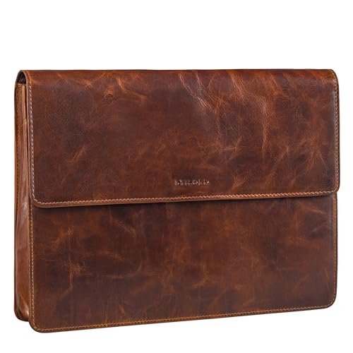 STILORD 'Jackie' Konferenzmappe Echtleder für 13.3 Zoll Schmale Dokumententasche für Büro Laptop schwarz A4 Mappe kleine Aktentasche, Farbe:cannes - braun von STILORD
