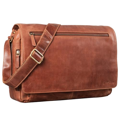 STILORD 'Jan' 15,6 Zoll Laptoptasche Leder Herren Damen Umhängetasche Unitasche Aktentasche Freizeit Bürotasche weiches Vintage Leder, Farbe:andorra - braun von STILORD