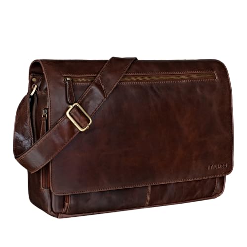 STILORD 'Jan' 15,6 Zoll Laptoptasche Leder Herren Damen Umhängetasche Unitasche Aktentasche Freizeit Bürotasche weiches Vintage Leder, Farbe:lyon - braun von STILORD