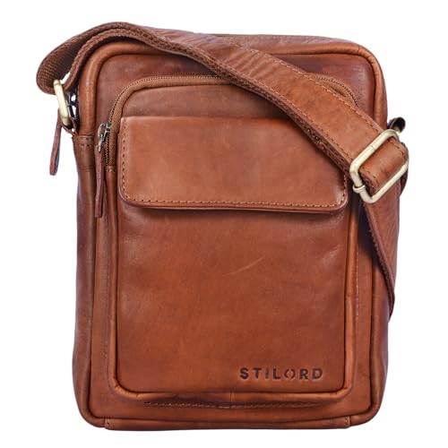 STILORD 'Jannis' Leder Umhängetasche Männer klein Vintage Messenger Bag Herren-Tasche Tablettasche für 9.7 Zoll iPad Schultertasche aus echtem Leder, Farbe:Cognac - braun von STILORD