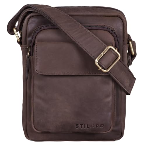 STILORD 'Jannis' Leder Umhängetasche Männer klein Vintage Messenger Bag Herren-Tasche Tablettasche für 9.7 Zoll iPad Schultertasche aus echtem Leder, Farbe:matt - Dunkelbraun von STILORD