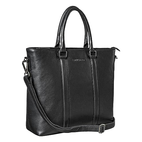 STILORD 'Jara' Große Leder Businesstasche Damen Vintage Handtasche Umhängetasche Aktentasche Damen Echtleder Laptoptasche Travel Freizeit Bag Shopper, Farbe:schwarz von STILORD