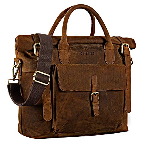 STILORD 'Jascha' Vintage Businesstasche Leder Laptoptasche DIN A4 Aktentasche Umhängetasche und Handtasche Büro Retro Echtleder, Farbe:polo - braun von STILORD