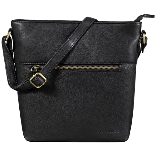 STILORD 'Jasmine' Ledertasche Damen Umhängetasche Handtasche Elegante Damentasche zum Umhängen Kleine Crossbody Bag Citytasche Modern aus Echtem Leder, Farbe:schwarz von STILORD