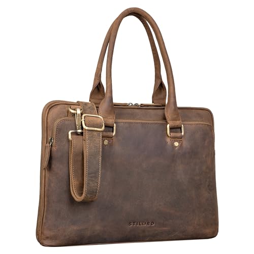 STILORD 'Joanna' Laptoptasche Damen elegant Leder Businesstasche Ledertasche Frauen Henkeltasche für MacBook 13,3 Zoll Echtleder, Farbe:mittel - braun von STILORD