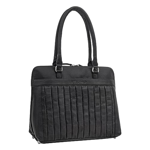 STILORD 'Jocelyn' Damen Handtasche Groß Businesstasche geflochtenes Vintage Leder Frauen Tote Bag Shopper mit 9.7 Zoll iPad Fach für Büro Schule Uni, Farbe:schwarz von STILORD